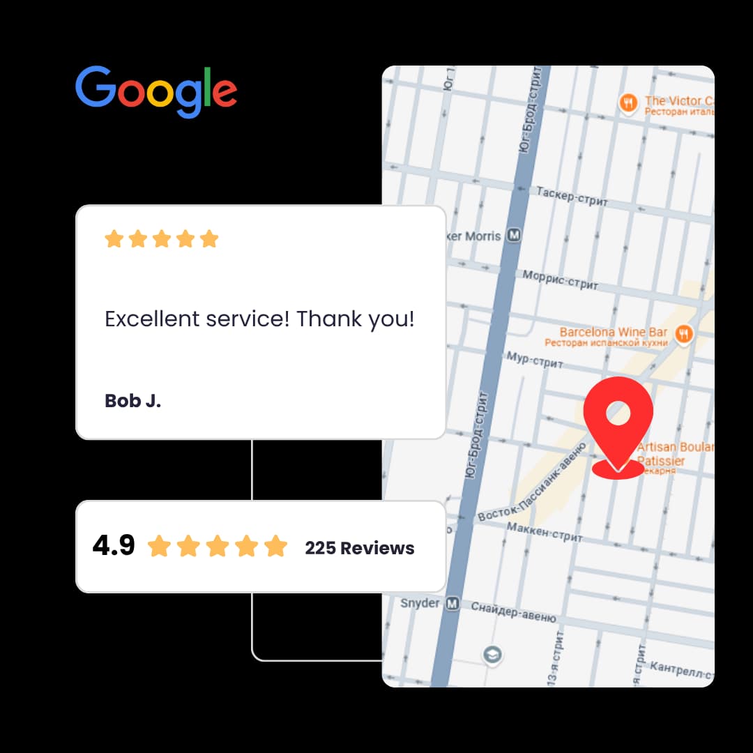 5-star Google review with 225 reviews and 4.9 rating